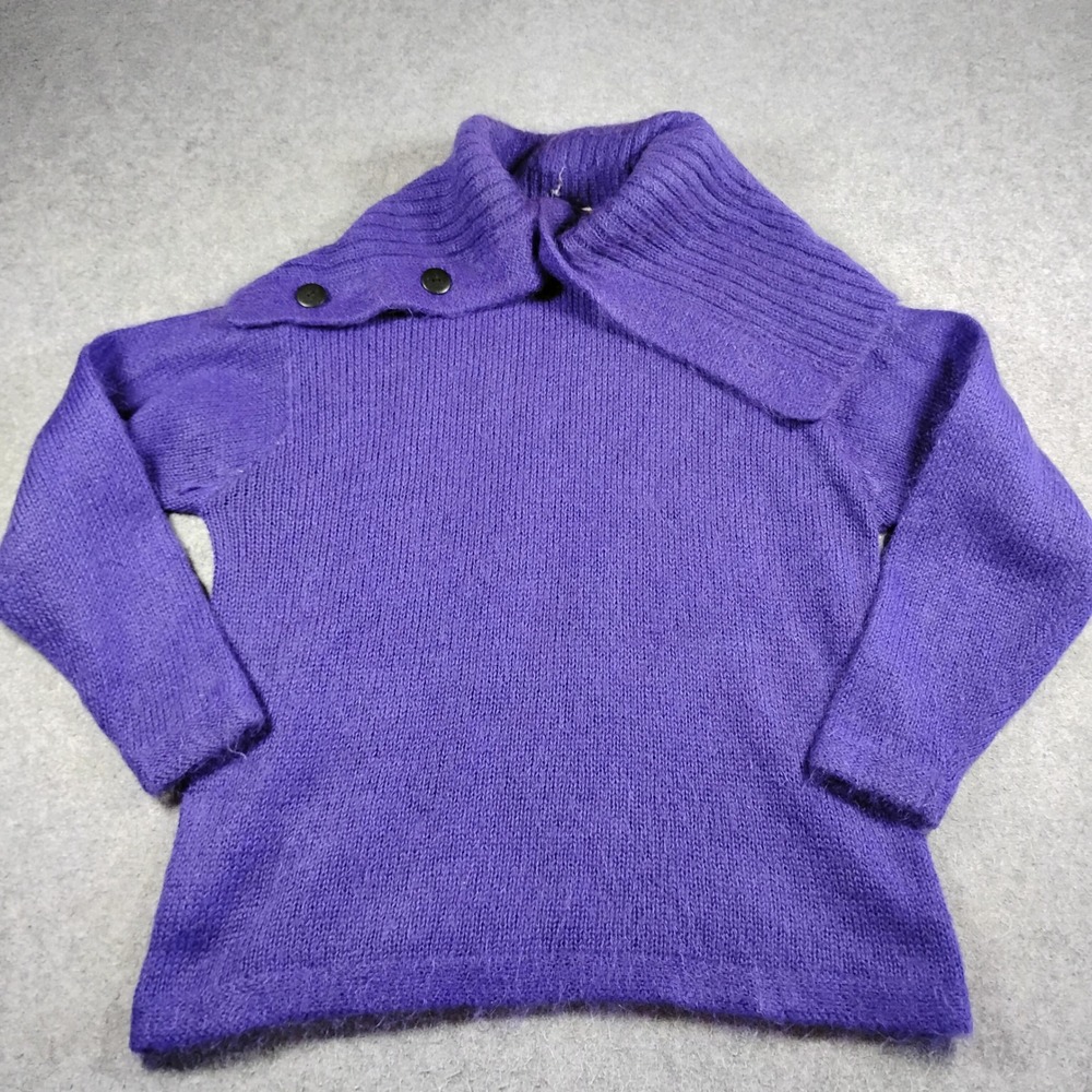 Jennifer Moore Mohair Blend Sweater Womens Large Purple Vintage Cowl Neck Button